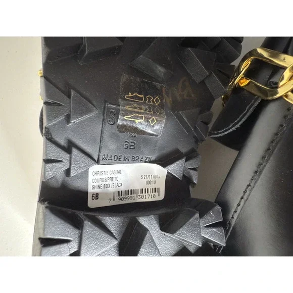 Schutz 6B Womens Black Leather Gold Chain Christie Loafers Slip On Muller Patent - Picture 9 of 9